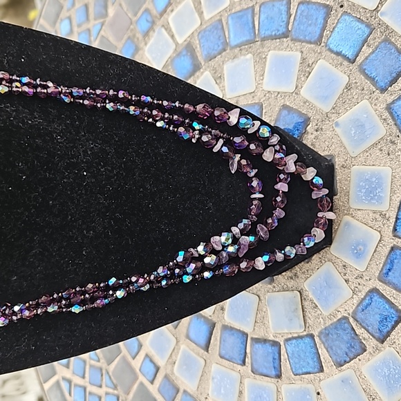 Purple Aurora Borelis Amethyst Beaded Necklace. Magnetic Seed Bead Clasp. - Picture 3 of 4
